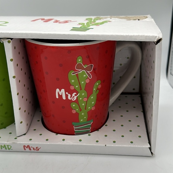 Mr. and Mrs. set of two stoneware cactus Christmas mugs - Picture 3 of 6